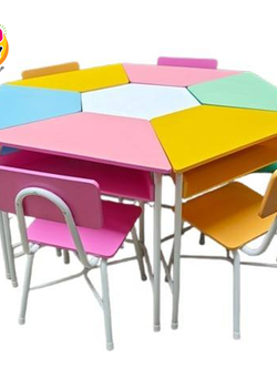 ชุดโต๊ะสี่เหลี่ยมคางหมูพร้อมเก้าอี้6ตัวแบบมีลิ้นชัก และโต๊ะตัวกลาง1ตัว นักเรียนประถม-มัธยม ,โต๊ะเขียนหนังสือเด็ก, โต๊ะกิจกรรม โต๊ะนักเรียน โต๊ะนักเรียนประถม พร้อมส่งในไทย