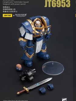 [พร้อมส่ง] JOYTOY 1/18--- Ultramarines Cataphractii Terminator Squad ---- JT6953 : USergeant with Power Sword