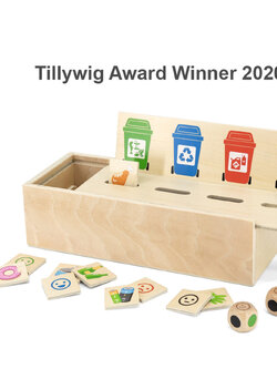 เกมกล่องไม้คัดแยกขยะ 4 ประเภท ของเล่นเสริมพัฒนาการ,ของเล่นเสริมทักษะ, สื่อการสอน, พร้อมส่ง