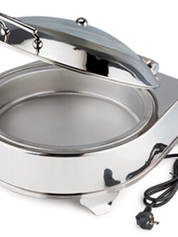 อ่างอุ่นอาหารแบบกลม ฝากระจกใส พร้อมแผ่นไฟฟ้าทำความร้อน