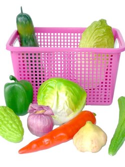 ตะกร้าผักจำลอง ผักปลอม ผักเสมือนจริง ผักพลาสติกอย่างดี ,ของเล่น, ของเล่นเสริมพัฒนาการ, ของเล่นเด็ก, สื่อการสอน