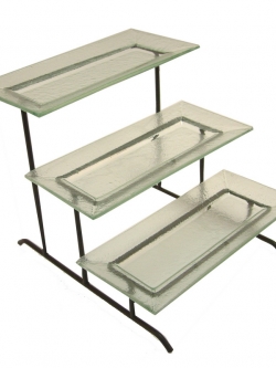 ชั้นโชว์อาหาร 3 ระดับพร้อมจานแก้ว