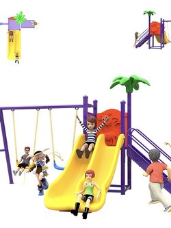 เครื่องเล่นสนามกลางแจ้ง ในร่ม, ชุด สไลเดอร์คู่กับชิงช้า 2 ที่นั่ง ,ครุภัณฑ์สนามเด็กเล่น,งบ.สพฐ,โครงการโรงเรียนประชารัฐ, playground,สไลเดอร์,ของเล่นเสริมพัฒนาการ,เครื่องเล่นสนาม, สนามเด็กเล่น
