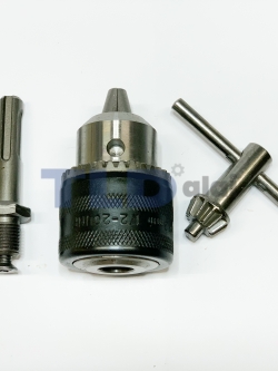 หัวจับดอกสว่าน ทั่วไป ขนาด 13mm. (1/2" หรือ 4หุน) พร้อมอะแดปเตอร์ (Key Chuck) และกุญแจขันหัวสว่าน อย่างดี ใช้แปรงหัวสว่านกับสว่านโรตารี่ อะไหล่สว่าน