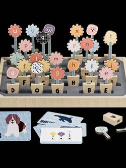 ชุดกระถางดอกไม้แสนสวยเรียนรู้อักษรภาษาอังกฤษ,เกมจับคู่,เขาวงกต เกมส์ไม้, ของเล่นเสริมพัฒนาการ, ของเล่น,แถบแม่เหล็ก สินค้าพร้อมส่ง