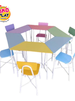 ชุดโต๊ะสี่เหลี่ยมคางหมูพร้อมเก้าอี้6ตัว แบบไม่มีลิ้นชัก ขาเหล็กกลม นักเรียนประถม-มัธยม ,โต๊ะเขียนหนังสือเด็ก, โต๊ะกิจกรรม โต๊ะนักเรียน โต๊ะนักเรียนประถม พร้อมส่งในไทย
