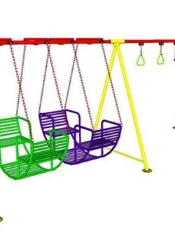 เครื่องเล่นสนามกลางแจ้ง เหล็ก ชุดชิงช้ากระเช้า 2 ที่นั่ง พร้อมห่วงโหน ปรับแบบใหม่ตามมาตรฐาน มอก. ชิงช้ากระเช้า ชิงช้านั่งเล่น Outdoor Playground, ราคาโรงงาน สินค้าสั่งผลิต 10-20 วัน