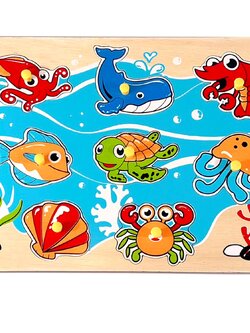 ภาพตัดต่อ สัตว์น้ำ กระดานหมุดสัตว์น้ำ , ของเล่นไม้, ของเล่นเสริมพัฒนาการ, ของเล่นเด็กอนุบาล, สื่อการสอนเด็กอนุบาล