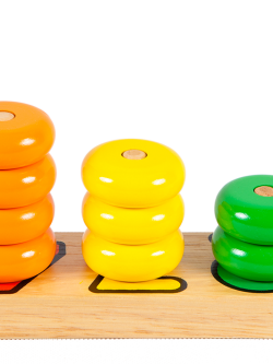 โดนัท 5 สี , ของเล่นไม้, ของเล่นเสริมพัฒนาการ, ของเล่นเด็กอนุบาล, สื่อการสอนเด็กอนุบาล วัสดุและสี ปลอดภัยต่อเด็ก มีมาตรฐาน มอก. ตามที่ สพฐ. กำหนด