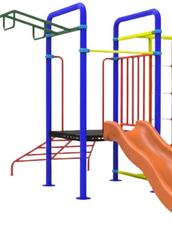 เครืองเล่นสนามเหล็ก ชุดหอสไลด์80+บาร์โหน +ปีนป่ายเชือก ,เครืองเล่นสนามกลางแจ้ง,สนามเด็กเล่น,หมูบ้าน,เทศบาล,สวนสาธารณะ ขนาด : 430x610x250 ซม.