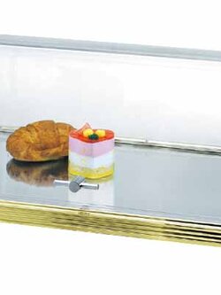 ถาดกระจกขอบสแตนเลสสีทองพร้อมฝาครอบสไลด์