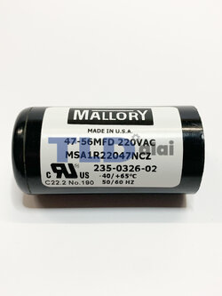 คาปาซิเตอร์สตาร์ท 47-56uf 220v ใช้กับ ปั๊มน้ำบาดาล, ปั๊มซัมเมอร์ส(ซัมเมิส), Franklin , คาปาซิเตอร์, START CAPACITOR ยี่ห้อ Mallory