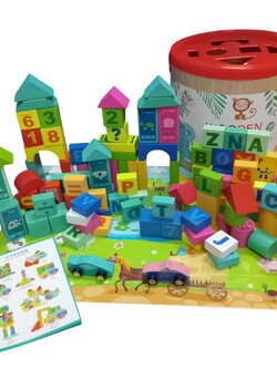 บล็อกไม้ ภาษาอังกฤษ 100 ชิ้น, บล็อคไม้ ของเล่นไม้, ของเล่นเสริมพัฒนาการ, ของเล่นเด็กอนุบาล, สื่อการสอนเด็กอนุบาล