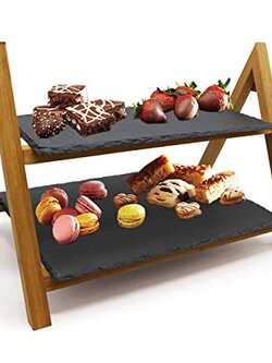 ชั้นวางไม้แบบ 2 ชั้นพร้อมแผ่นหินชนวน