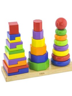 ชุดตัวต่อบล็อกไม้รูปทรงเรขาคณิตหลากสี, ของเล่นเสริมพัฒนาการ, ของเล่นเด็กอนุบาล, สื่อการสอน