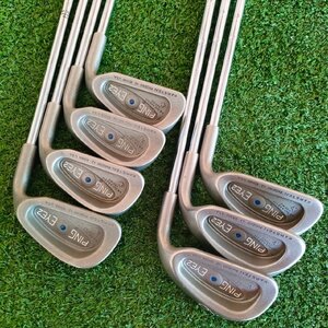 ชุดเหล็ก PING EYE2 + จุดน้ำเงิน *** รุ่น PLUS+ เป็นรุ่นพิเศษนะคะ *** มีเหล็ก 5-9 เเละ SW W ก้านเหล็ก PING FLEX R สวยเดิม รุ่น + จะตีไกลกว่ารุ่นปกติ หายากมาก ไม้กอล์ฟมือสอง ของแท้ BY NakaraLuxurious