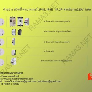 ตัวอย่าง สวิตช์ไฟ-เบรคเกอร์ 2P1E, 1P1E, 1P, 2P สำหรับงาน220V 1เฟส