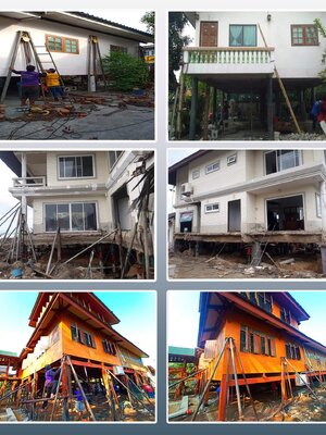 แก้บ้านทรุดเอียง โทร 090-9218474 เลื่อนบ้าน หมุนบ้าน ย้ายบ้าน เปลี่ยนเสา แก้ไขปัญหาบ้าน-อาคาร-โรงงานทรุดเอียง