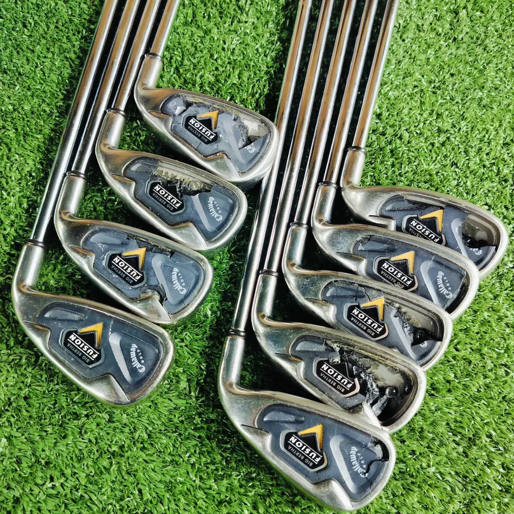 *มีตำหนิเพลทด้านหลังแตก* ชุดเหล็กหน้าเด้ง Callaway FUSION ตัวท๊อป มีแผ่นหน้าเด้งอีกชั้นที่หน้าไม้ ก้าน NS PRO 950 UNI FLEX ก้านเหล็กเบา ตีสบาย และแม่นยำ *** แค่ก้านก็คุ้มเกินคุ้มแล้ว *** ไม้กอล์ฟพรีเมี่ยมมือสอง ของแท้ By NakaraLuxurious *มีตำหนิเพลทด้านหลังแตก* ชุดเหล็กหน้าเด้ง Callaway FUSION ตัวท๊อป มีแผ่นหน้าเด้งอีกชั้นที่หน้าไม้ ก้าน NS PRO 950 UNI FLEX ก้านเหล็กเบา ตีสบาย และแม่นยำ *** แค่ก้านก็คุ้มเกินคุ้มแล้ว *** ไม้กอล์ฟพรีเมี่ยมมือสอง ของแท้ By NakaraLuxurious