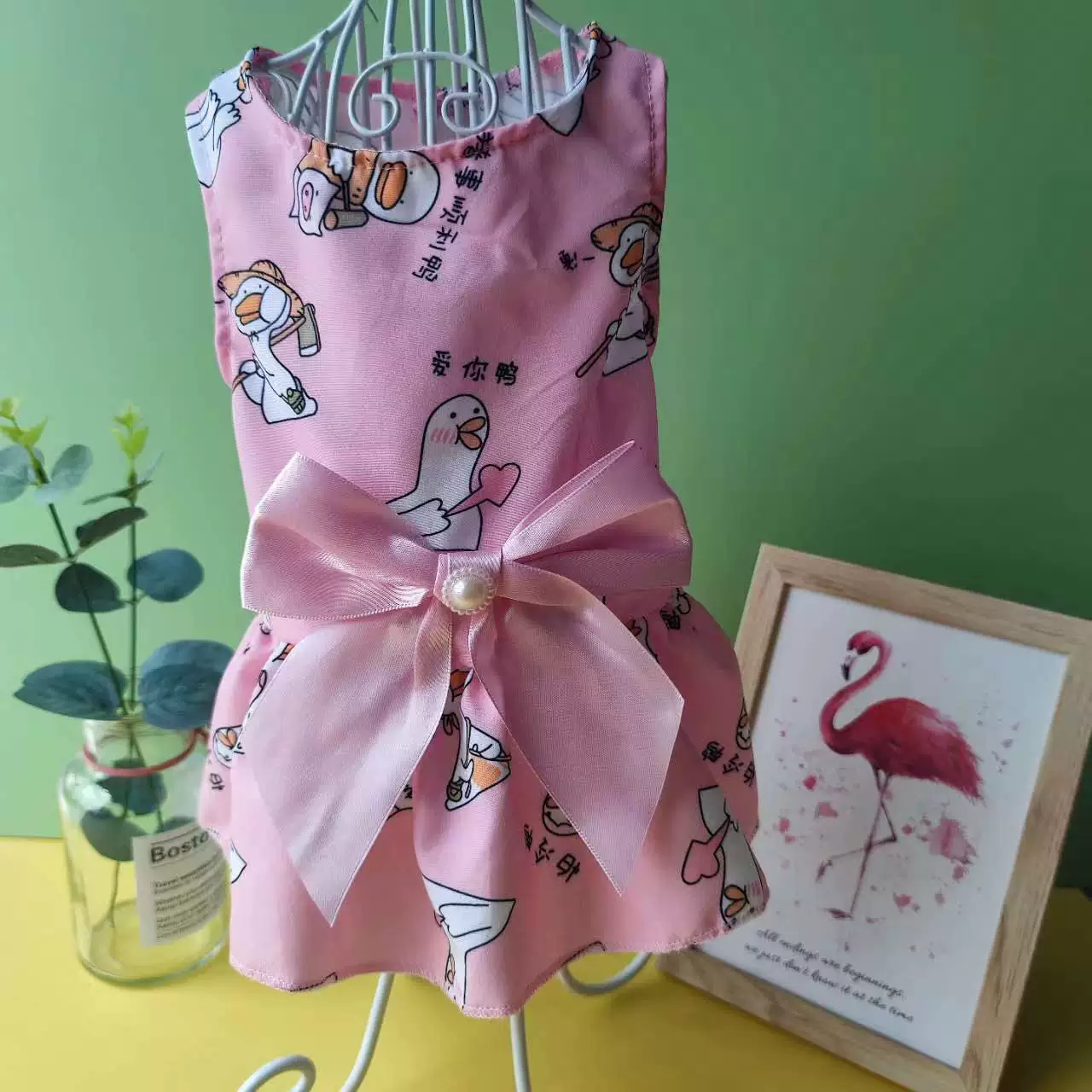 🇹🇭พร้อมส่ง🇹🇭 👗🥰🐻 เดรสสีสดใสลายน่ารักแต่งโบว์ติดมุก for pet สุนัข หมา แมว