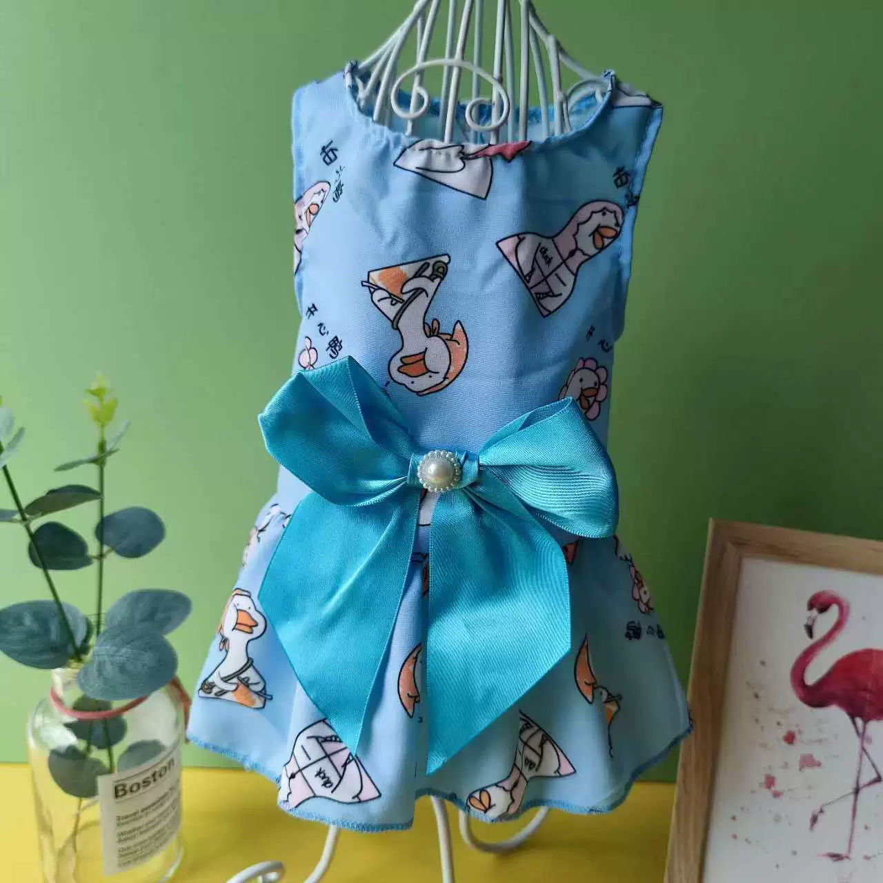 🇹🇭พร้อมส่ง🇹🇭 👗🥰🐻 เดรสสีสดใสลายน่ารักแต่งโบว์ติดมุก for pet สุนัข หมา แมว