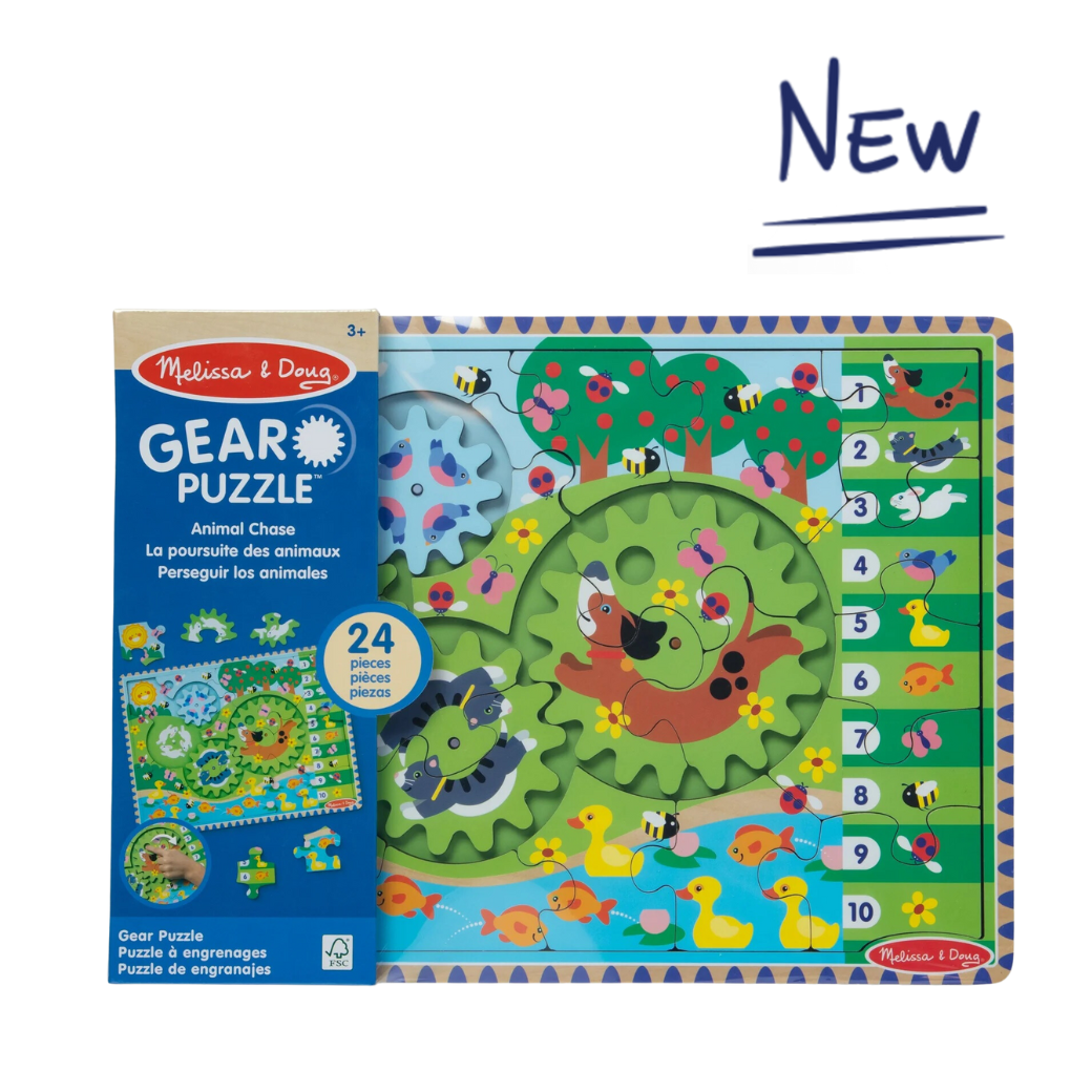 จิ๊กซอไม้ ตีมสัตว์ 24 ชิ้น มาพร้อมพัซเซิลเกียร์ 4 อัน ไม่เหมือนใคร Melissa & Doug Animal Chase I-Spy Wooden Gear Puzzle